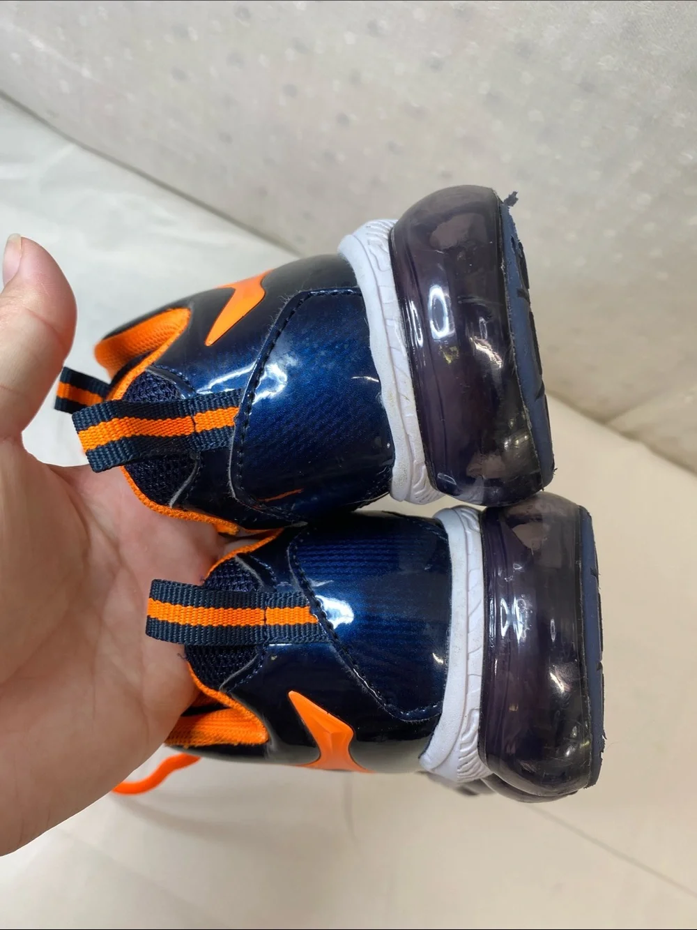 Kids Navy and Orange Athletic Sneakers - Breathable Lace-Up Approx Boys 13